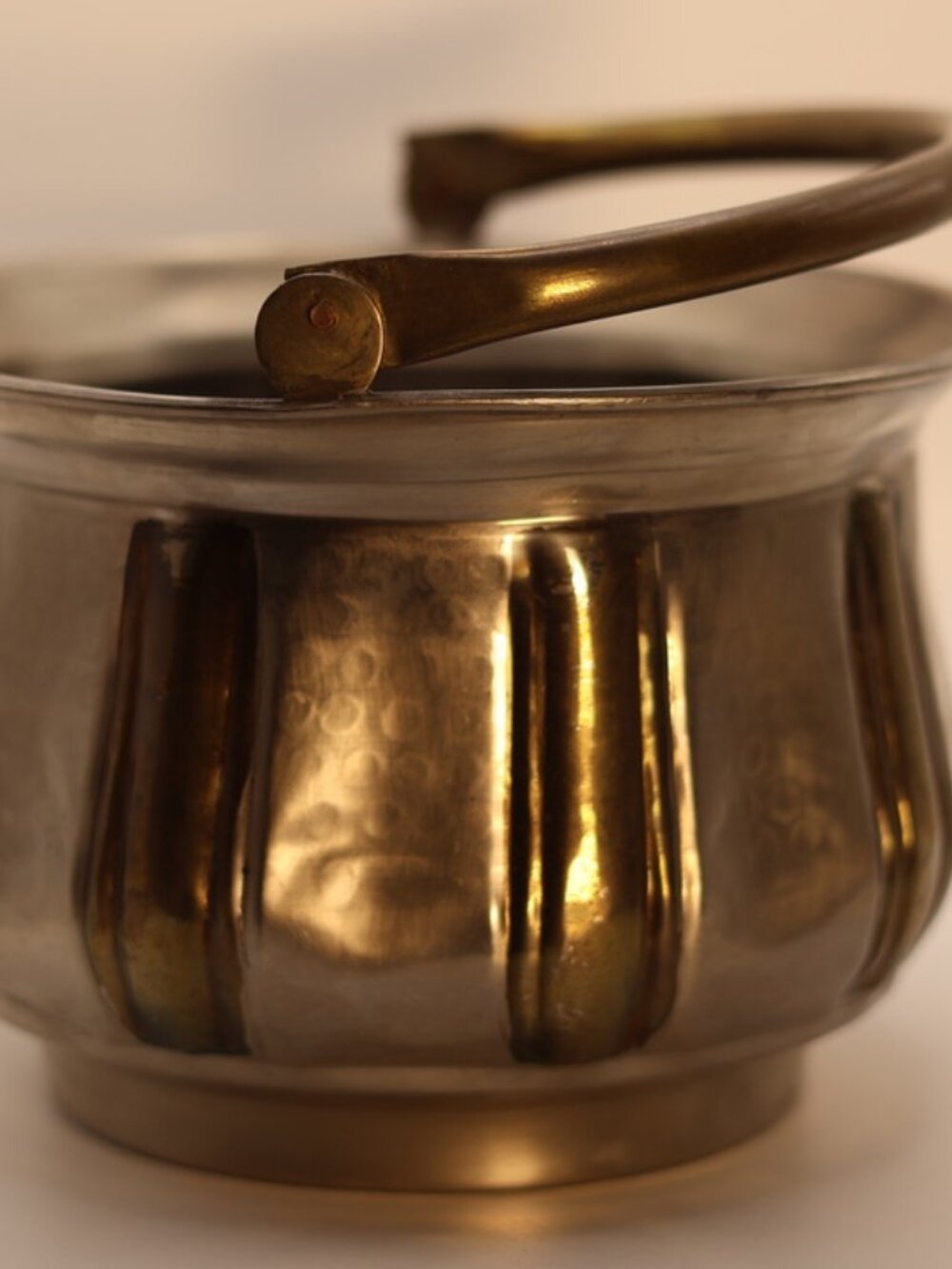 Vintage Stamped Solid Brass Basket – India Mid-Century footed Dish with Handle,